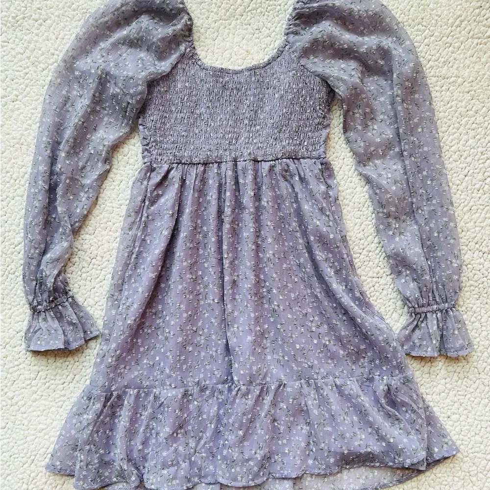 Hollister Lavender Floral Mini Dress XXS NWT Puff Sleeve Smocked Babydoll - Picture 4 of 4